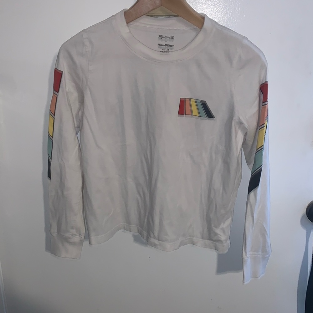 Madewell X Free & Easy T Shirt Size XS White Multi Color Long Sleeves Cropped